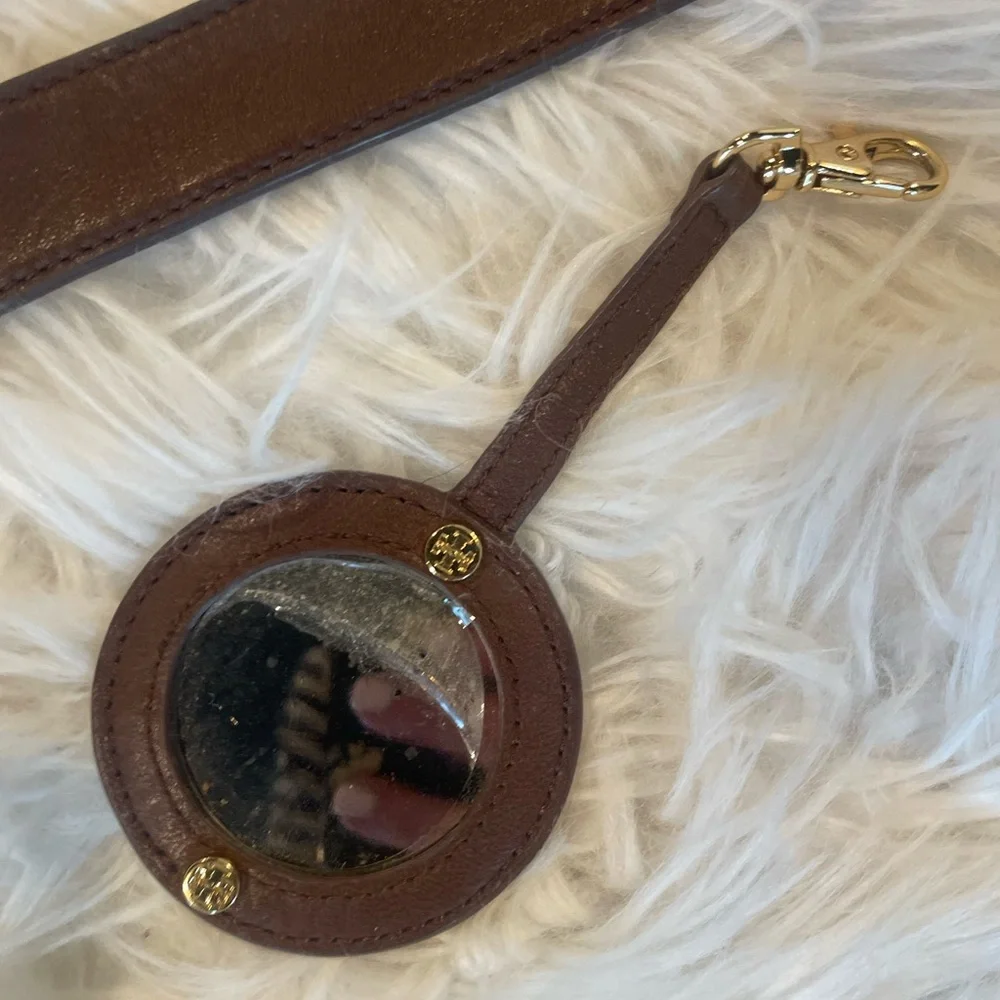 Tory Burch Brown Leather Crossbody Strap with Mirror Charm